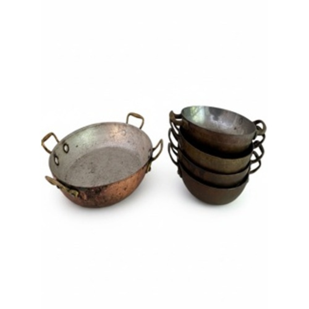 Vintage French Copper Gratin Pans Set of 5 S.W. Frazer Brass Handles Tin Lined
